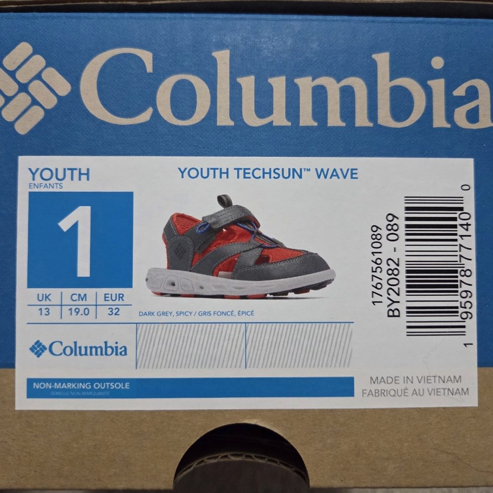 NIB Columbia Youth Techsun Wave Sandals - Dark Gray and Spicy Red